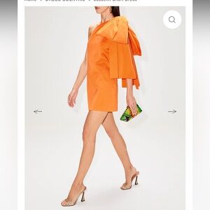 One-Shoulder Orange Mini Dress with Draped Bow